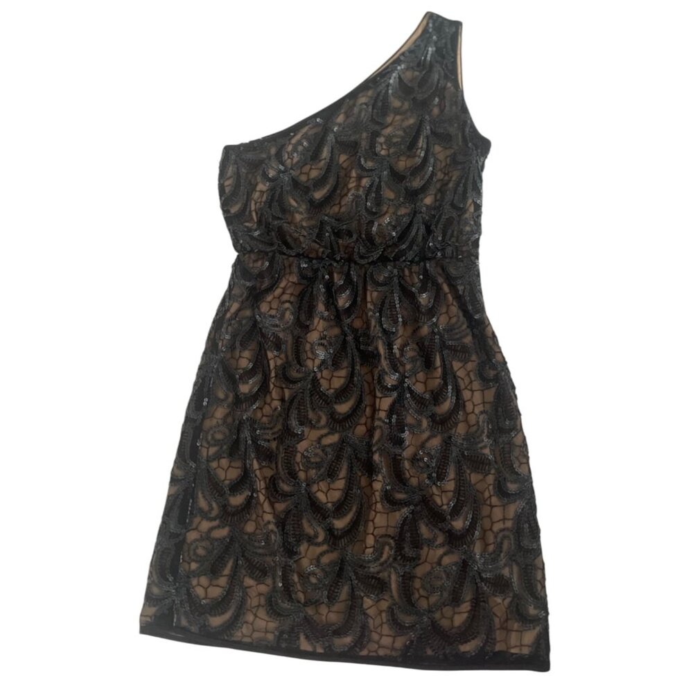 VINCE CAMUTO  Black Sequined One-shoulder Sleeveless Mini Cocktail Dress  Size 6